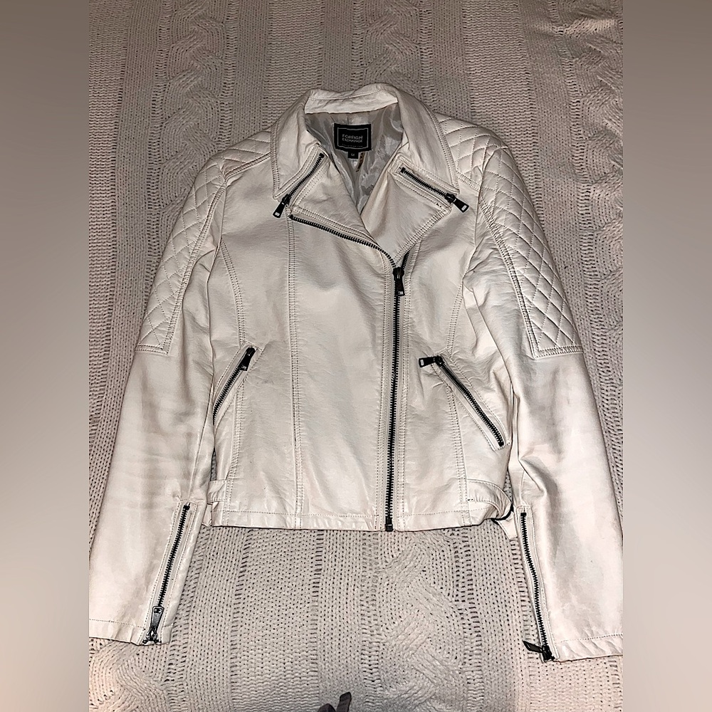 White faux leather jacket by foreign exchange size medium